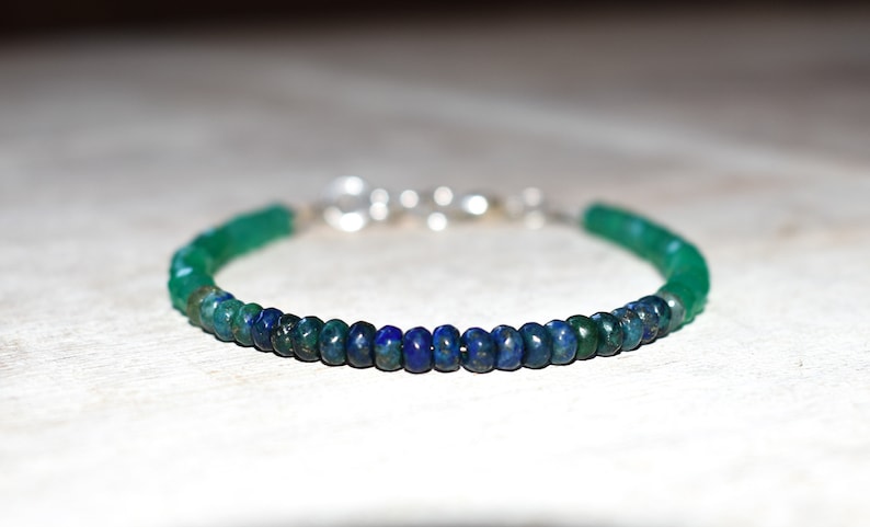 Healing Crystal Bracelet Green Shaded Gradient Gemstone Green Onyx Azurite Bracelet Ombre Beaded Onyx Bracelet Green Stacking Bracelet