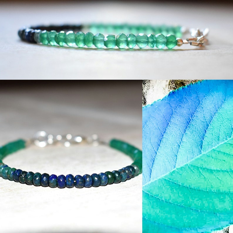 Healing Crystal Bracelet Green Shaded Gradient Gemstone Green Onyx Azurite Bracelet Ombre Beaded Onyx Bracelet Green Stacking Bracelet