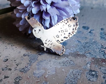Handmade Silver Owl Necklace, Nature Inspired Woodland Necklace, Handmade Owl, Woodland Necklace, Barn Owl , Bird Pendant, Bird spirit,