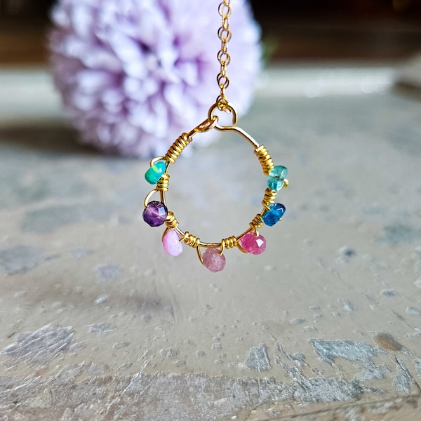 Symphony Of Spring, ooak gemstone necklace, Ombre multigemstone, Spring Necklace, Handmade Wire Wrapped, Pastel Rainbow, pastel ombre gem