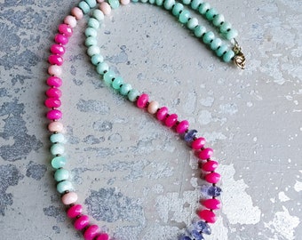 Rainbow gemstone Necklace, chunky Rainbow Necklace, Long Rainbow multistone, Candy Gemstone, beaded, multigemstone necklace, multi