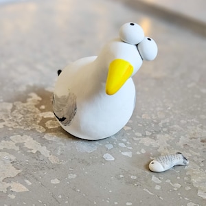 Polymer Clay Seagull, Clay Seagull Figurine, Handsculpted Seagull, Funny Bird, Bird Desk Buddy,  Totem, Clay Bird Collectable, Cake Topper