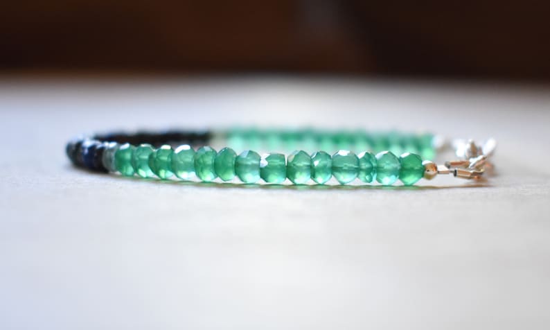 Healing Crystal Bracelet Green Shaded Gradient Gemstone Green Onyx Azurite Bracelet Ombre Beaded Onyx Bracelet Green Stacking Bracelet