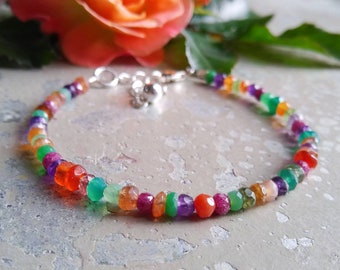 Multi colored Bracelet, Colorful Multigem Bracelet, Rainbow Bracelet, Colorful Stone, Ombre Beaded, stackable bracelet, healing stone,summer