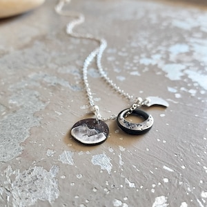 Silver Handmade Necklace, Nature Inspired, Wanderlust Spirit, Moon Night Necklace, Mountain Necklace, Night Sky Pendant, One of , Wanderlust