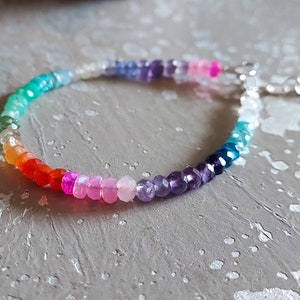 Rainbow Bracelet, Dainty Rainbow Beaded, Chakra Bracelet, Dainty Colorful Stone, Ombre Beaded, Dainty Stacking, Faceted Bracelet,multi stone