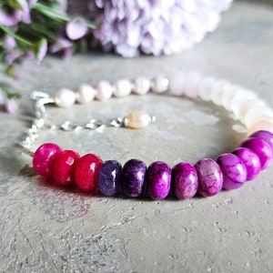 Rainbow Bracelet, Rainbow Beaded, Chunky Stone Bracelet, Colorful Stone, Ombre Beaded, Stacking, Pink Purple Bracelet, multi stone, Vibrant