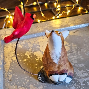 Clay Fox Sculpture, Clay Fox Birdwatching, Clay handmade Fox, ceramic animal, handmade , Clay collectable, Ceramic Fox, Clay animal, Xmas