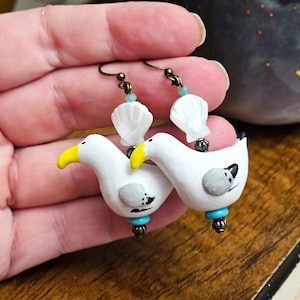 Seagull Clay Earring, Bird Clay Earring, Handmade Clay Bird, Funny Seagull earring, handmade bird, Clay , ooak clay dangle, coastal gift