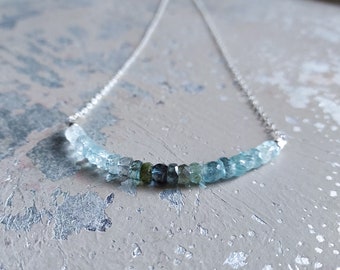 March Birthstone Necklace, Dainty Ombre necklace, Aquamarine Dainty Bar, Blue Shaded, Faceted Aquamarine, Sundance, Romantic Dainty,Bohemian
