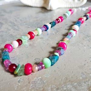 Multigemstone necklace, colorful bohemian necklace, long boho stone, Colorful Beaded , unique multistone, Spring necklace, Sundance beaded