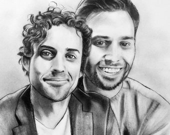 Gay Couple Wedding Gift, Gay Anniversary Gift, Romantic gift for Gay husband, Custom Portrait drawing, Gay Art