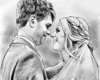 Personalized gift for husband, Custom portrait from photo, Couples drawing, First paper anniversary gift for him