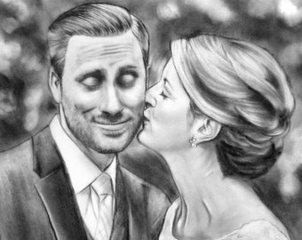 Personalized couples Portrait, custom charcoal drawing, realistic sketch