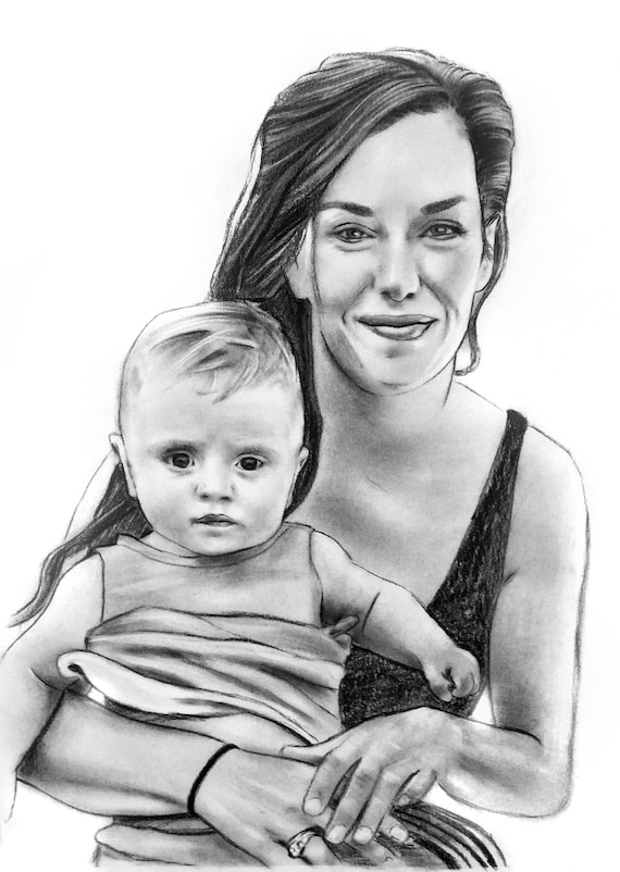 Father with Baby, Newborn, New Family, Dad, Love, Charcoal Pencil Drawing,  Portrait. AI generated. Illustration Stock | Adobe Stock