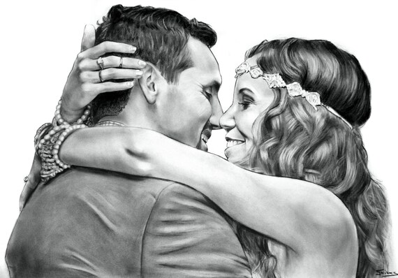 Personalized Drawing Art Boyfriend Gift Kiss Portrait Charcoal