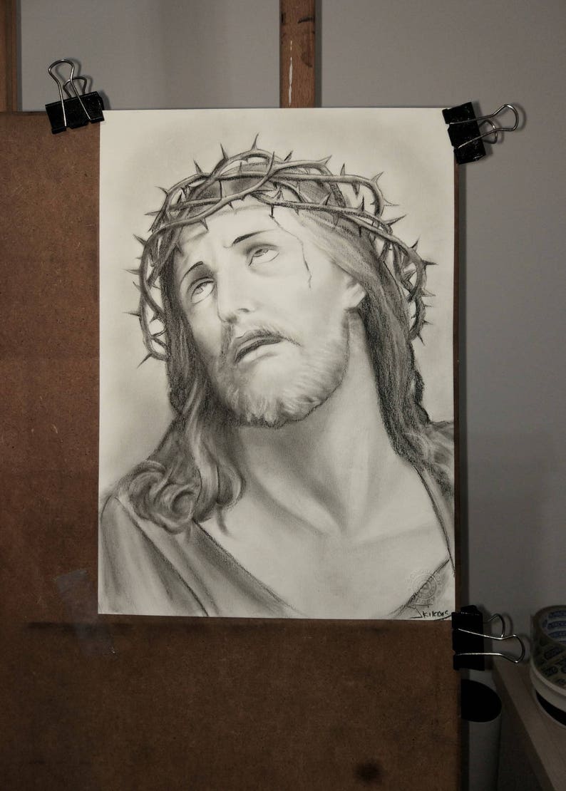 Jesus Drawing custom Jesus Christ charcoal Portrait Christian | Etsy