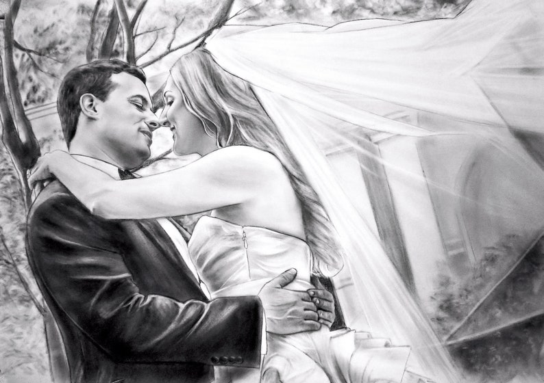 Charcoal Portrait drawing Personalized Birthday gift Custom Portrait From photo Custom sketch Portrait drawing Art from picture Wedding gift image 4
