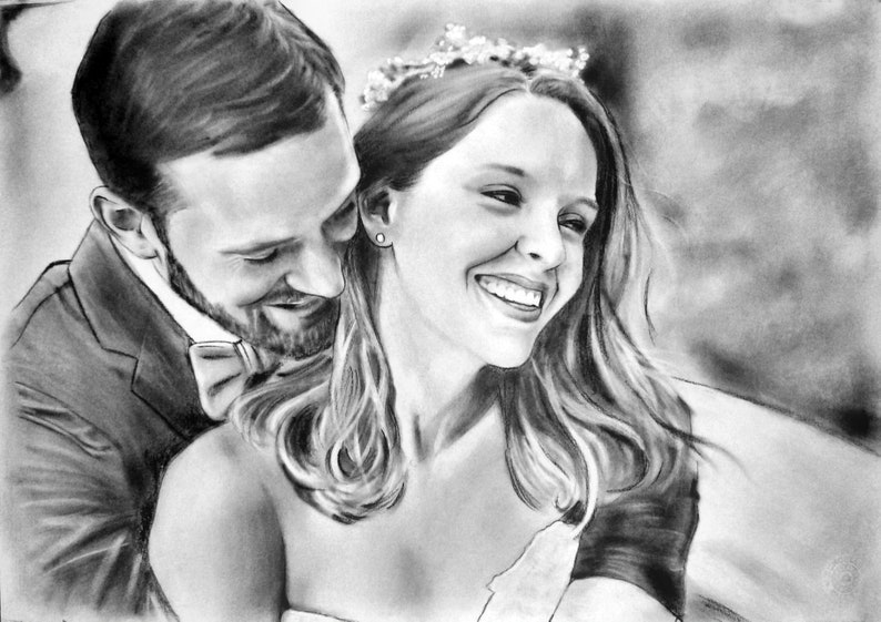 Charcoal Portrait drawing Personalized Birthday gift Custom Portrait From photo Custom sketch Portrait drawing Art from picture Wedding gift image 3