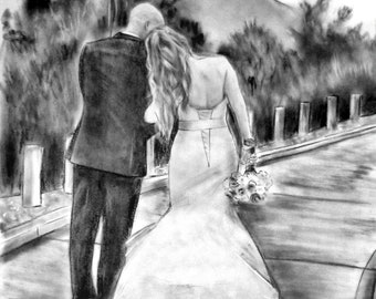 Custom charcoal portrait Romantic painting 2nd anniversary gift for her Romantic wedding gift Pencil drawing from photo