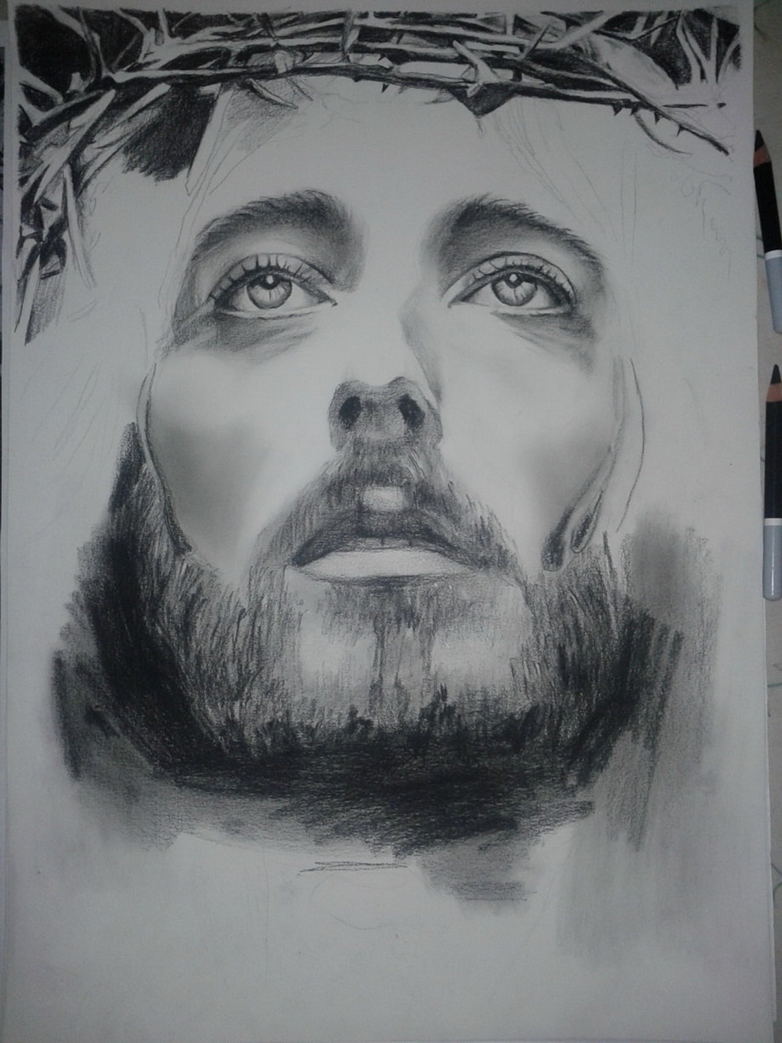 Jesus of Nazareth Drawing Custom Jesus Christ Charcoal Etsy