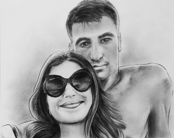 Valentines day gift, Romantic gift, couple portrait, 1st anniversary gift for him, Charcoal drawing from Photo