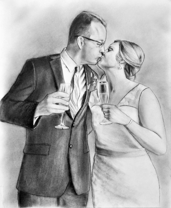 Personalized Drawing Art Boyfriend Gift Kiss Portrait Charcoal