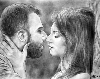 Portrait Drawing, First Paper Anniversary For Him, Custom Wedding Portrait From Photo, Couples sketch from picture