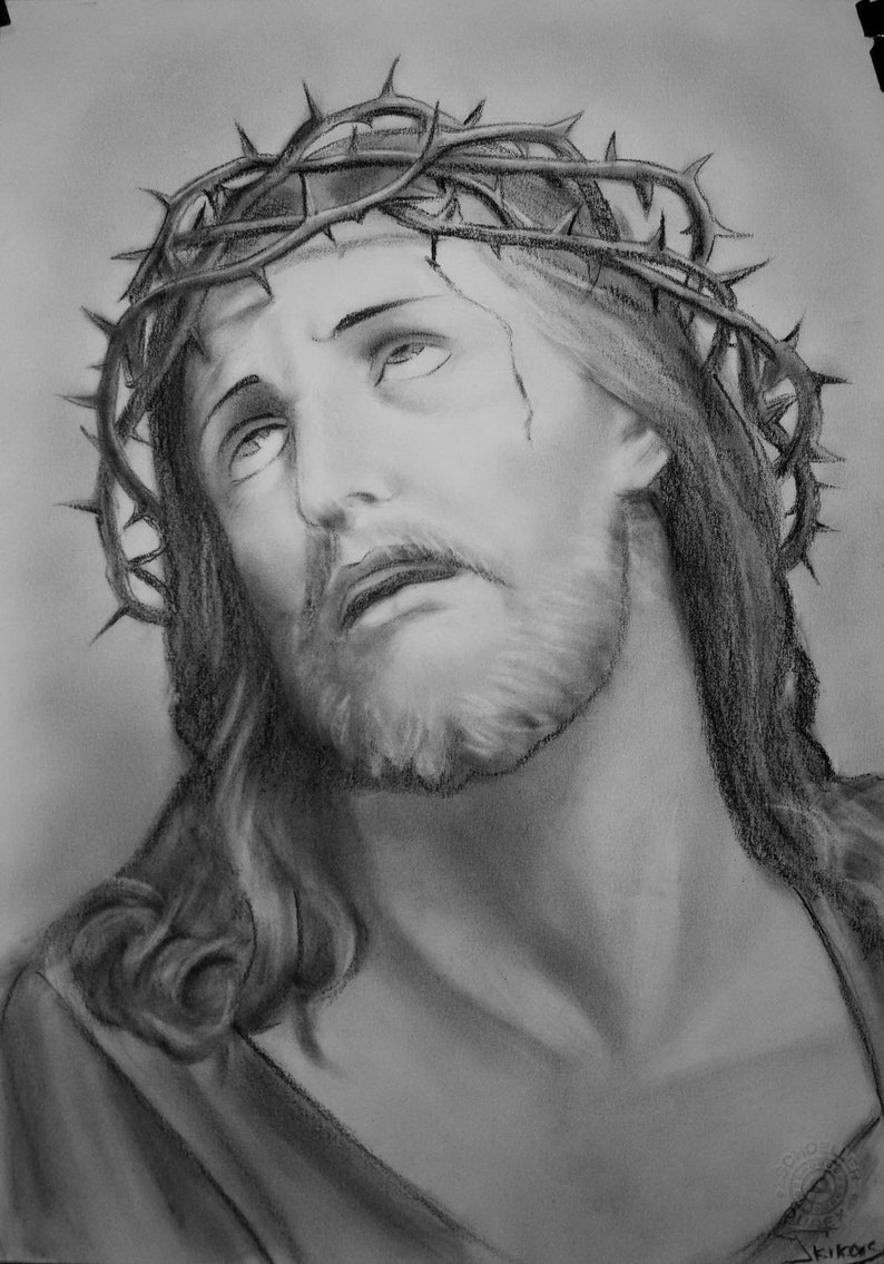 Jesus drawing custom jesus christ charcoal portrait christian etsy