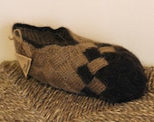 Warm Mohair Knitted Two Colors Cozy Slippers 1.0 / Beige and Brown Wool Low Socks / Entrelac Geometry Slippers / Warm Cozy Gift
