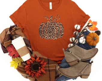 Leopard Pumpkin T-shirt| Womens Fall Shirt | Fall Shirts | Pumpkin Fall Tshirt  | Pumpkin Shirt | Pumpkin Spice | Thanksgiving Tee