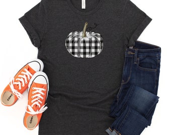 Buffalo Plaid Pumpkin Fall T-Shirt, Women's Fall Outfit, Bella Canvas Shirt, Thanksgiving Day Tee, Halloween Party , Turkey Day Tshirt