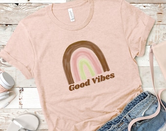 Good Vibes Boho Rainbow TShirt, Rainbow TShirt, Good Vibes Rainbow TShirt, Good Vibes Shirt, 70s Shirt, Good Vibes TShirt, Cotton Shirt