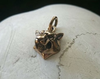 14k Solid Gold Angry Wolf Pendant Necklace,gold Wolf Head Necklace, 14K ...