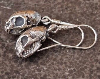 Earrings Cat Skulls Silver