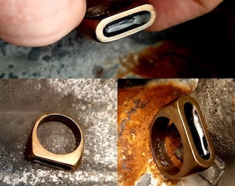 Ring with Black Enamel Bronze