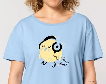T-Shirt Frau Vogel Kopfhörer niedlich