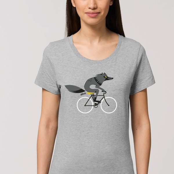 T-Shirt Frauen Wolf Fahrrad T-Shirt Wolf Shirt