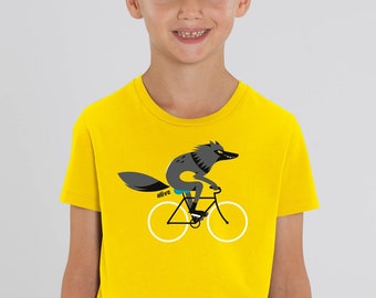 Kinder T-Shirt Wolf Fahrrad Wolf Kind Kids Wolf T-Shirt