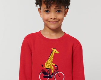 BIKING GIRAFFE Longsleeve Sweatshirt Kids Mädchen und Jungs Giraffe