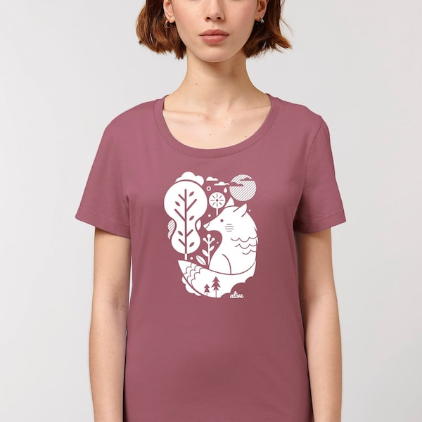 T-Shirt Frau Wolf Wald rot