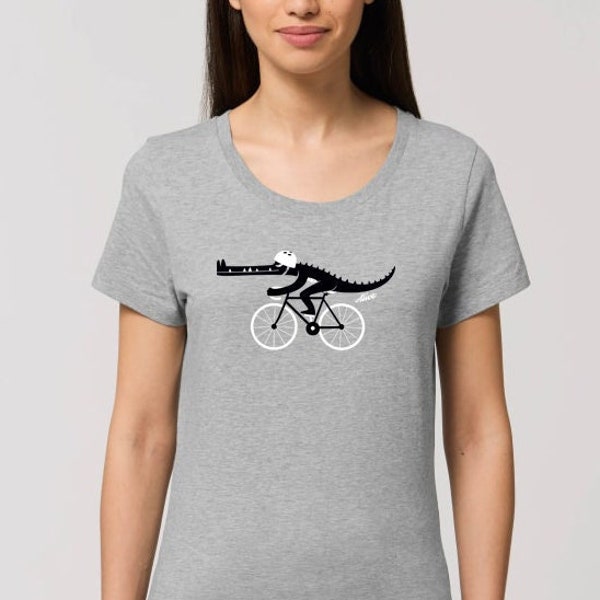 T-Shirt Frauen Korokdil Fahrrad T-Shirt Krokodil Shirt