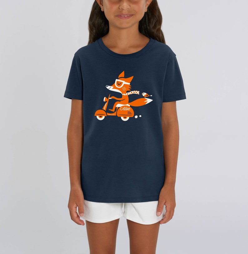 T-Shirt Kinder Fuchs FOXY SCOOTER girls boys, tee, vespa, cute tee, kids shirts image 2