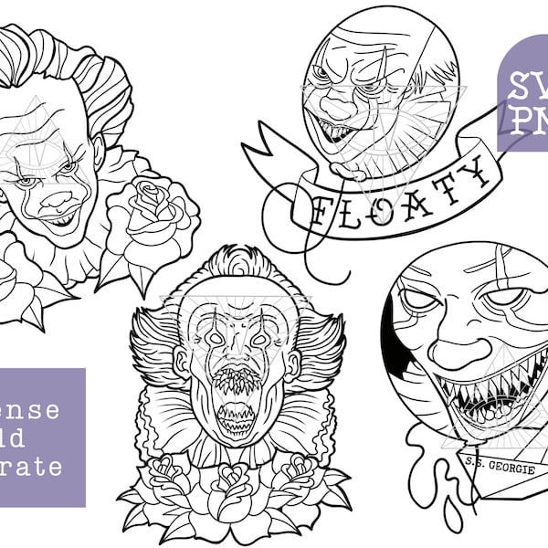 Classic Horror Creepy Clown SVG PNG Bundle | Cricut Designs, Digital Download Halloween Laser Cut Files for Tee Shirt Designs