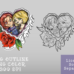 Horror Love Chucky & Tiffany SVG PNG Design Printable Tattoo ...