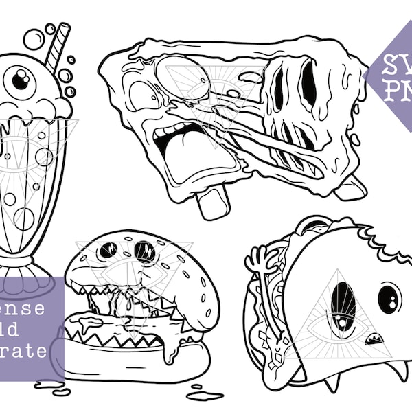 Zombie Food PNG SVG Laser Cut Files: Tattoo Horror BBQ Grill Kawaii Digital Download