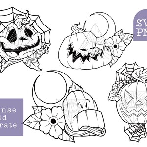 Pumpkin Vintage Tattoo Clipart SVG/PNG Laser Cut Files Halloween Bundle | Creepy Cute Printable Digital Download Stickers