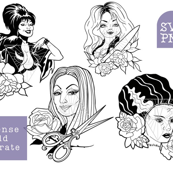 Classic Horror Queens SVG Cut Files, Ladies of Scary Stories