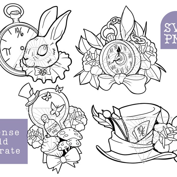 White Rabbit Alice in Wonderland SVG PNG Files Digital Downloads Cricut Projects and Tattoo Designs