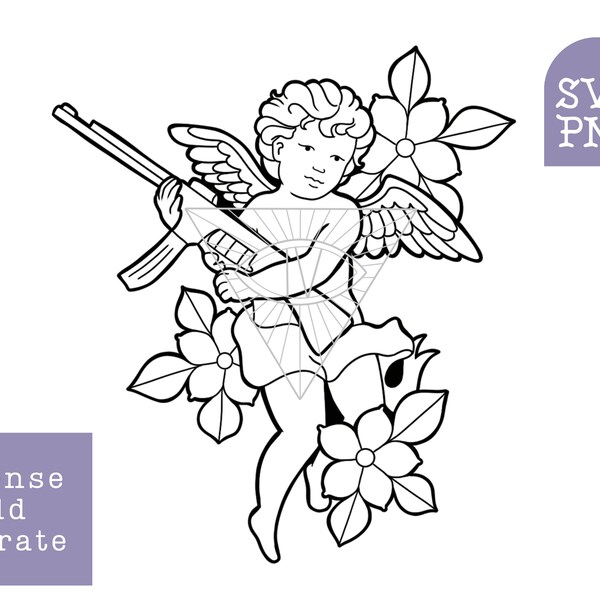 Cherub Wall Decor SVG Valentine PNG | Digital Download Designs Guardian Angel Art Traditional Tattoo